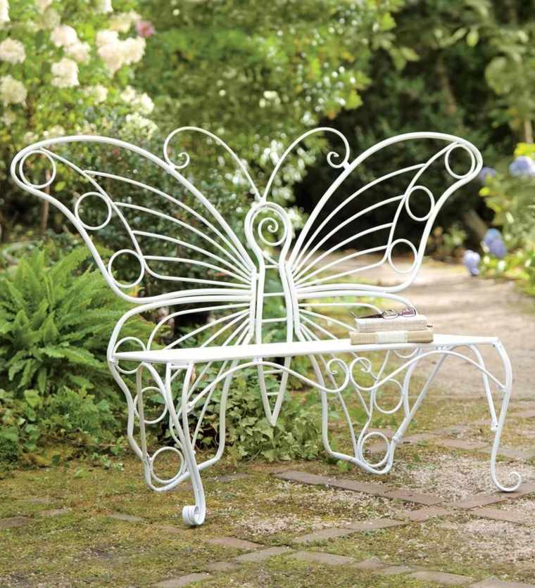 banc de jardin décorer idée extérieur papillon métal blanc