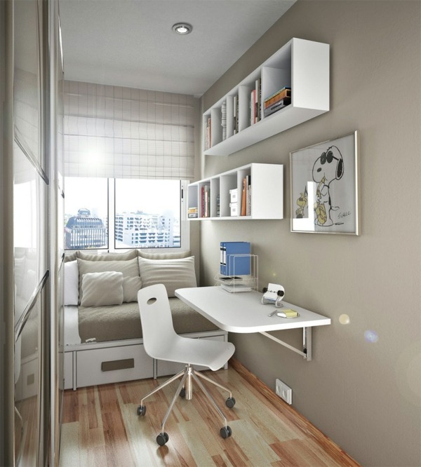aménagement petite chambre bureau ikea blanc chaise blanche étagères rangements