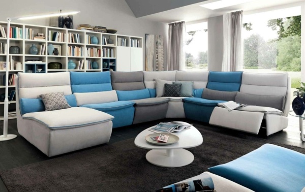 canapé d'angle bleu salon
