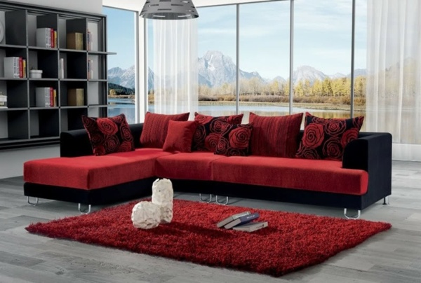 canapé salon rouge noir