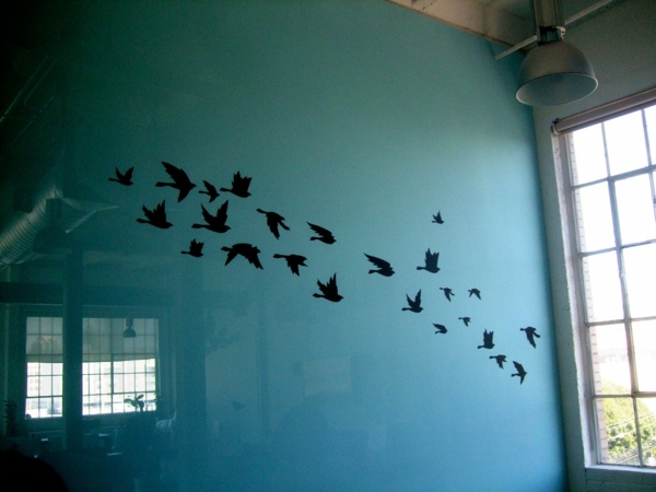 déco mural oiseau chambre mur bleu 