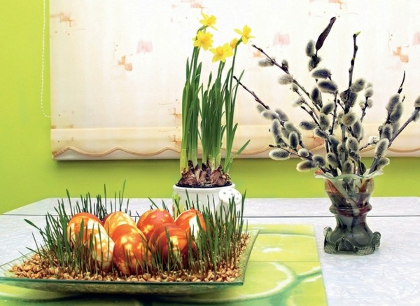 décoration florale Pâques graines germées