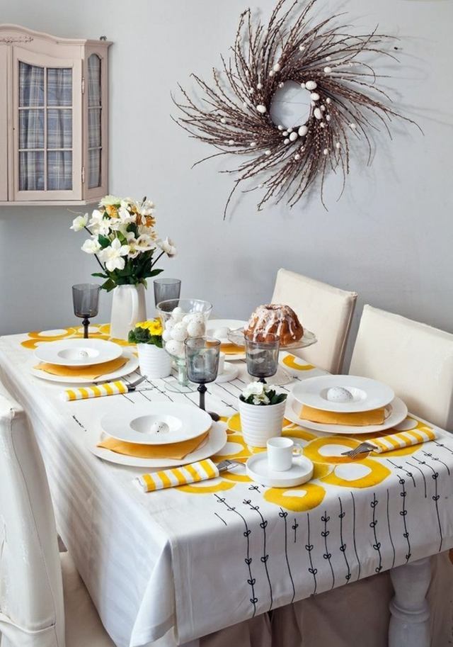 decoration table jaune blanc