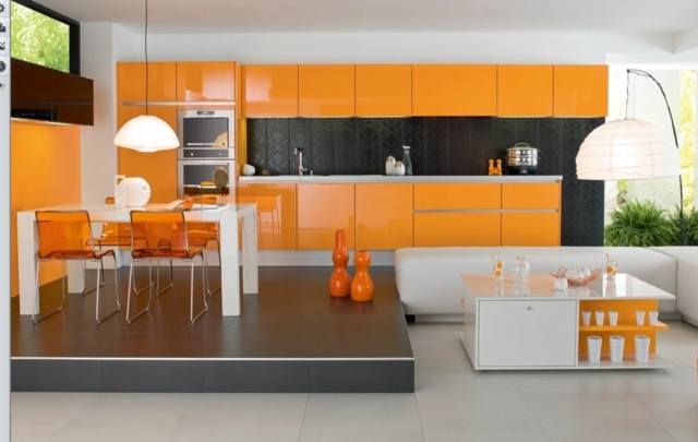 photos cuisine moderne orange blanc