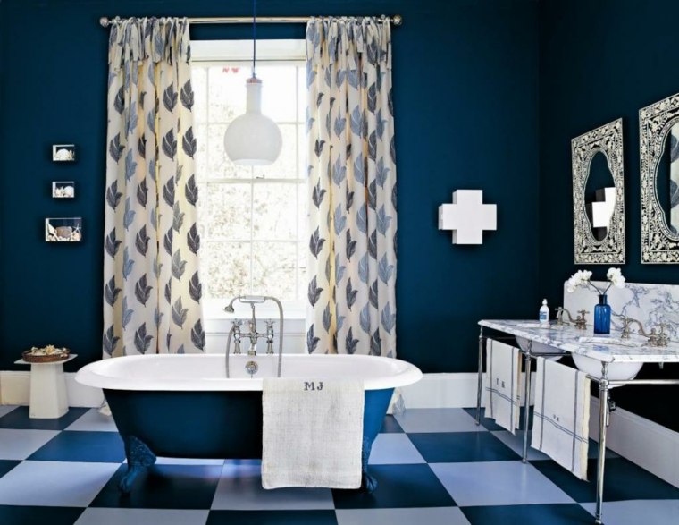 carrelage salle de bain blanc bleu 