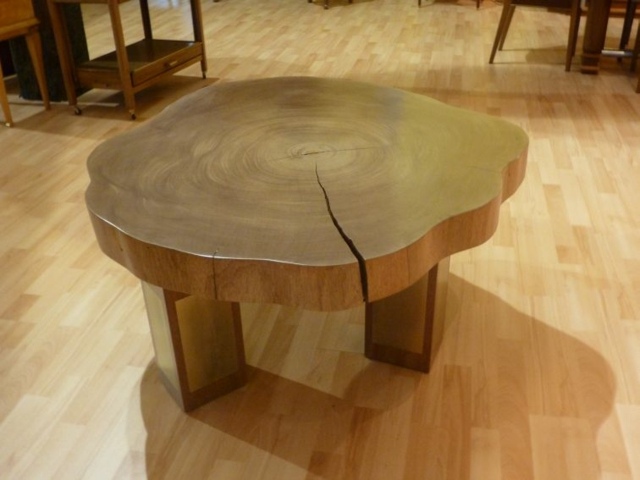 petite table de salon basse design bois teck pas chère tronc d'arbre meubles
