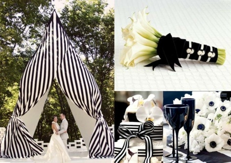 déco marriage idée noir blanc verre bouquet de fleurs style minimaliste