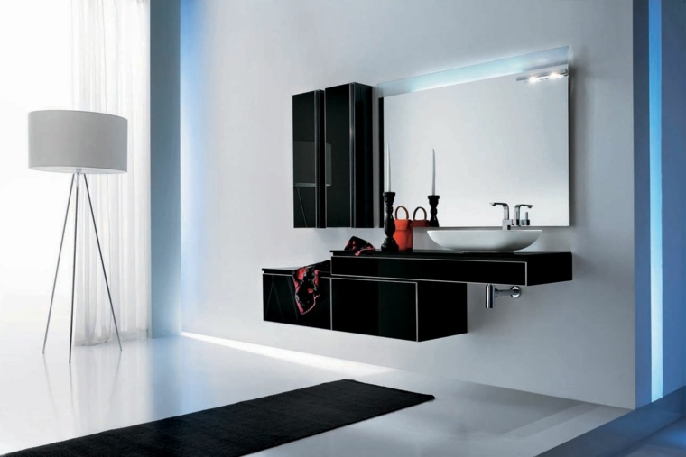 meuble salle de bain design noir tapis de sol miroir