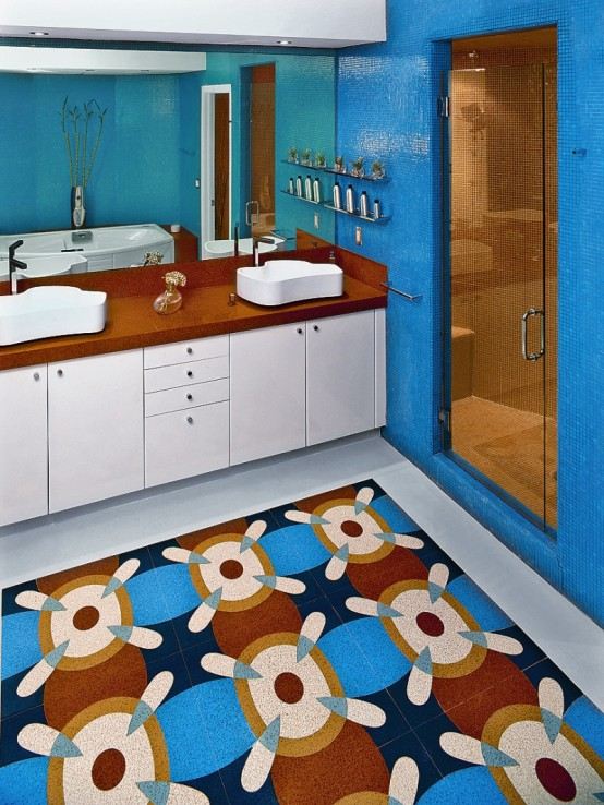 salle bains lavabos design tapis multicolore