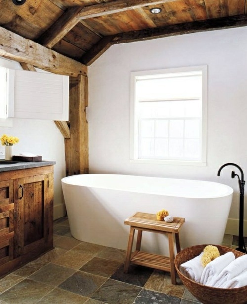 salle bains rustique poutres bois massif