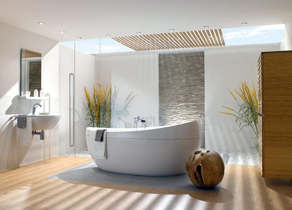 salle de bains petite baignoire idée parquet bois