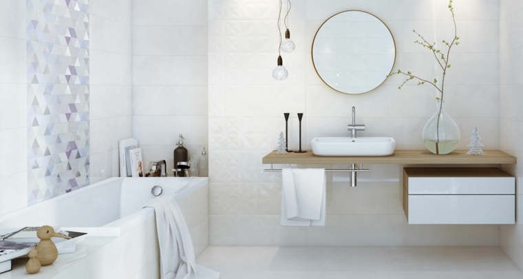 Faïence salle de bains original effet 3D baignoire miroir mur