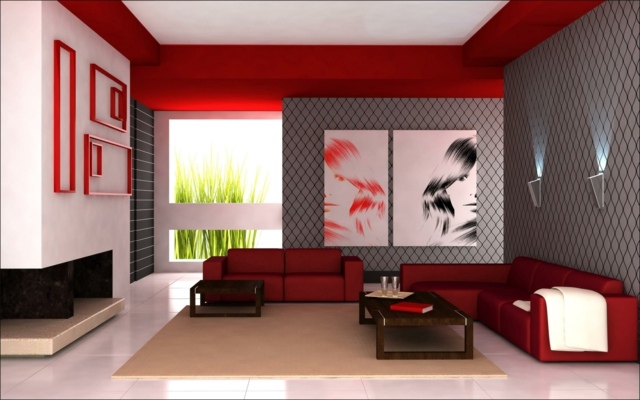 déco design salon chambre idée tableau canapé rouge 