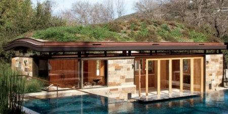 vue generale maison piscine  toiture végétale