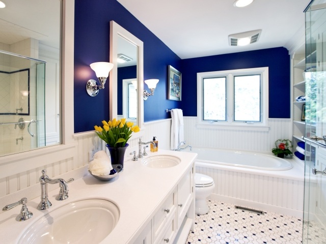 Idée-déco-salle-de-bains-couleur-bleue-luminaire