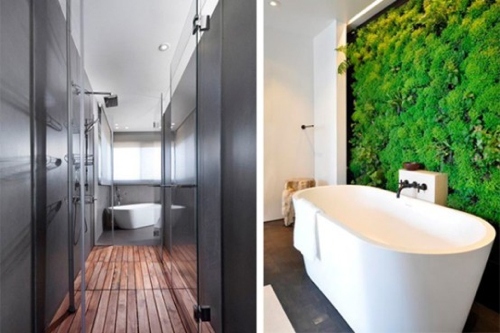 Mur au plantes dans la salle de bain design