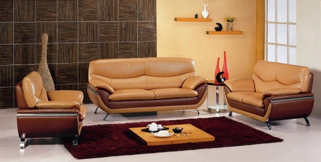 aménagement-de-salon-meubles-modernes-canape-ensemble-couleur-marron-jaune-table-basse