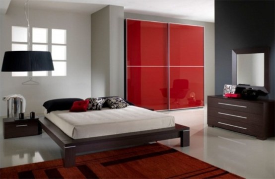 armoire rouge chambre coucher moderne