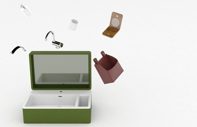 meuble vasque salle de bain véritable valise vert olive design