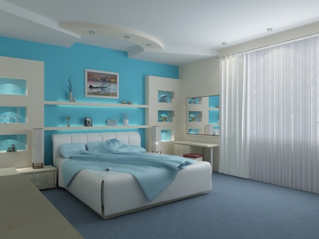 chambre-ado-fille-idée-originale-linge-lit-décoration-lit-couleur-bleue