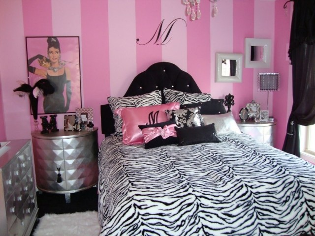 chambre-ado-fille-idée-originale-linge-lit-décoration-motif-zebre-couleur-noire