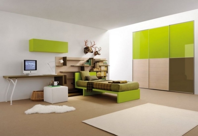 chambre-ado-idées-originales-lit-bureau-garde-robe-verte