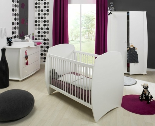 bébé moderne chambre lit en bois blanc design pouf grise