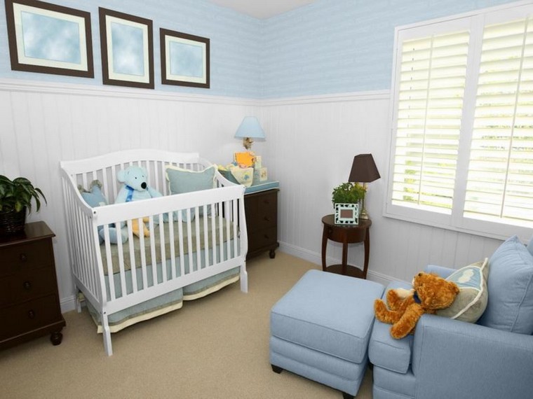 chambre bébé mixte bleu déco mur