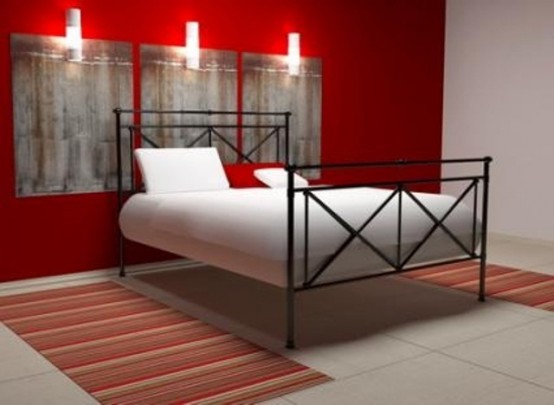 chambre coucher minimaliste mur ruge lit blanc