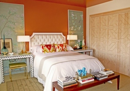 chambre coucher mur peint orange