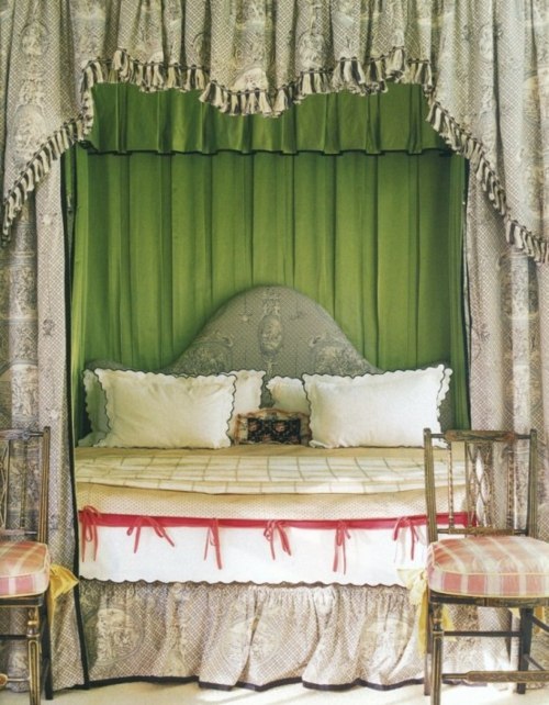 chambre coucher rideau vert