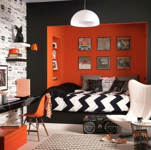 chambre moderne noir orange