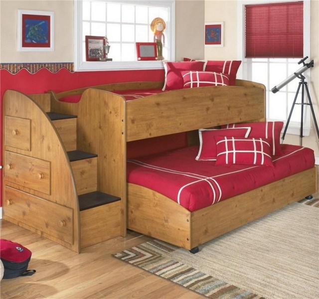 chambre-pour-enfant-idées-aménagement-originales-lit-bois-brut