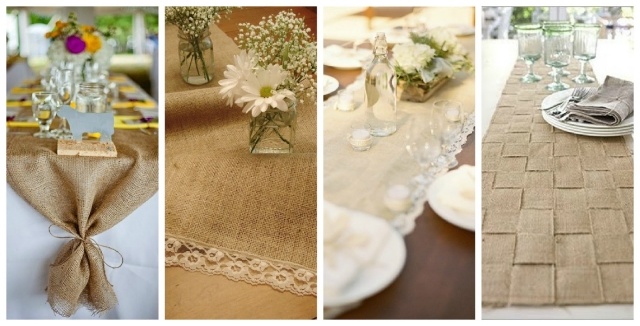 chemin-table-DIY-décoration-automne-toile-jute-dentelle-petits-bouquets-fleurs chemin de table d'automne