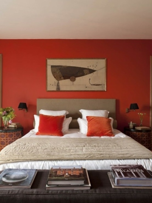 coussins mur orange chambre coucher