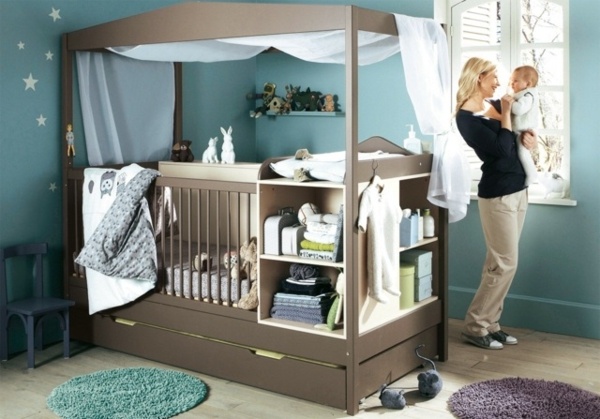 chambre bébé lit avec des rangements mobilier de qualité bois marron idées lit au baldaquin