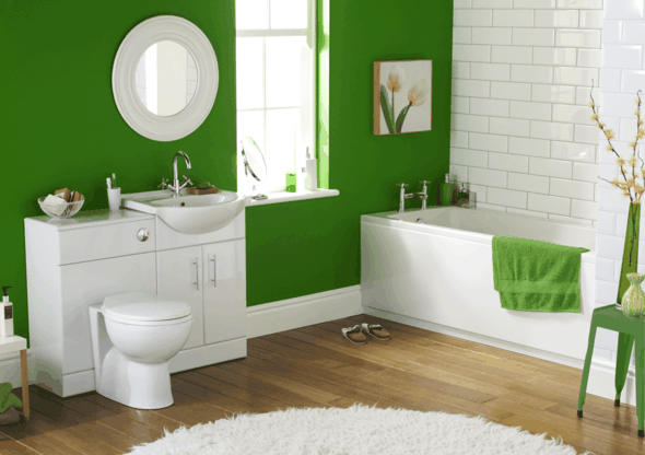 décoration salle de bain vert blanc