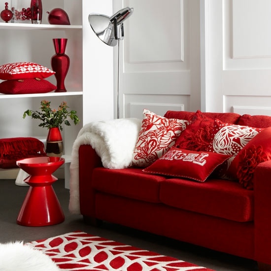 decoration salon moderne Noel rouge blanc