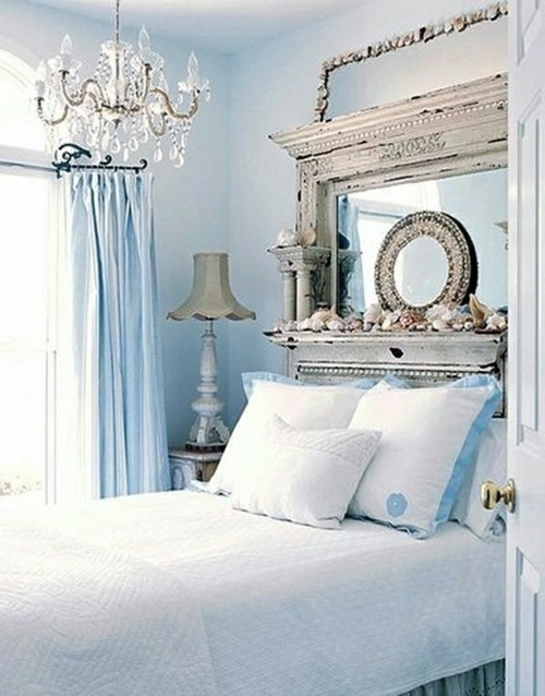 decoration style rustique chambre coucher bleu