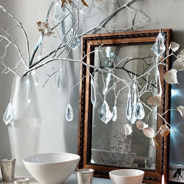 déco-Noël-blanche-ornements-plastique-transparent-verre-vase-élégant-bougies-argent déco Noël blanche