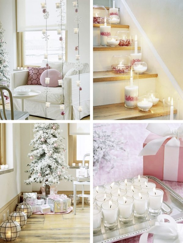 déco-maison-Noël-bougies-blanches-lanternes-guirlandes-flocons-neige-neige-artificielle