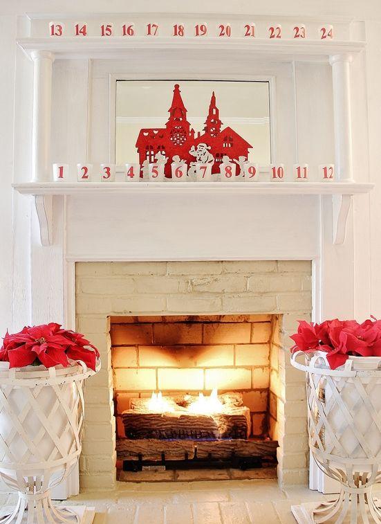 déco-maison-Noël-étoiles-Noel-rouges-manteau-cheminée-blanche déco en rouge et blanc