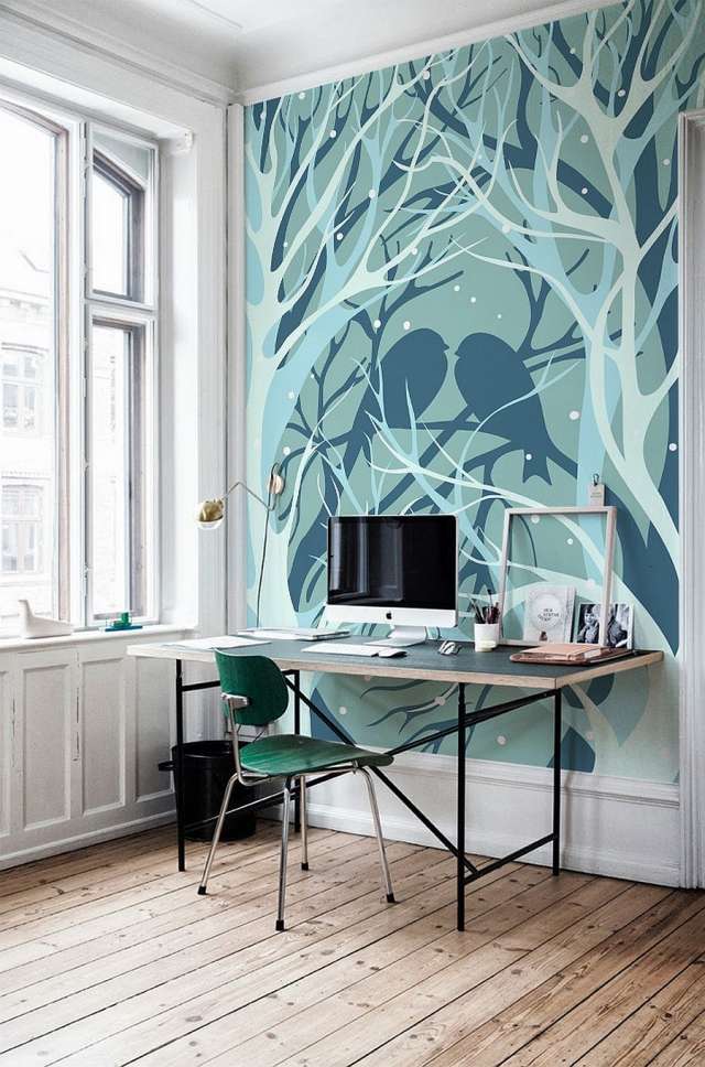 déco-murale-papier-peint-bleu-vert-unique