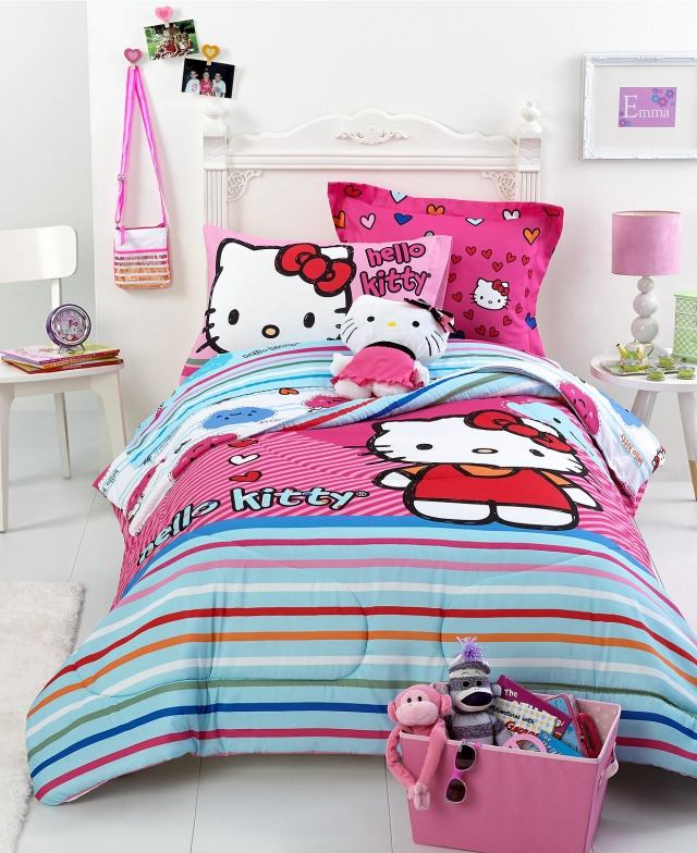 décoration-chambre-fille-linge-lit-thème-Hello-Kitty