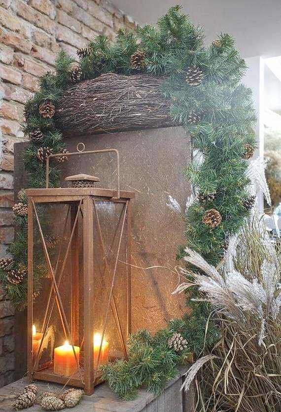décoration-de-Noël-idée-originale-extérieur-branches-pin-lanternes