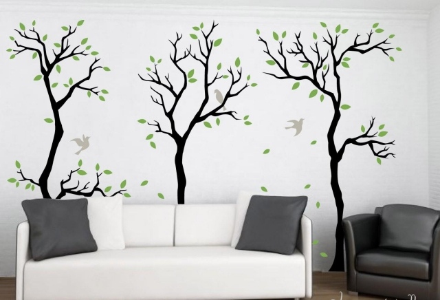 décoration-murale-idée-originale-arbres-canape-fateuil