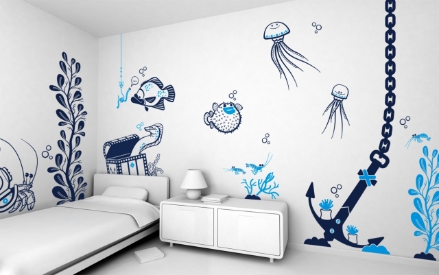décoration-murale-idée-originale-thème-maritime-chambre-enfant