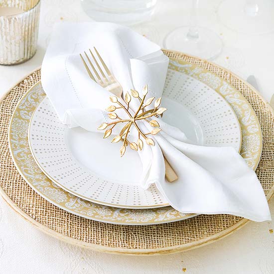 décoration de table pour Noël rond-serviette-doré