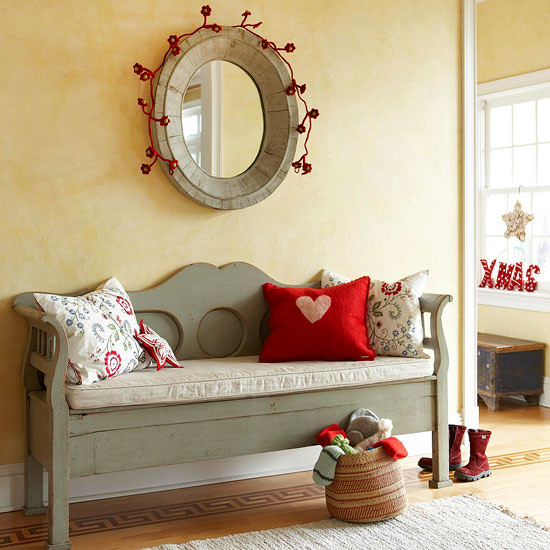 décorer un petit appartement Noël coussins-banc
