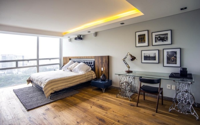 faux-plafond-blanc-éclairage-intégré-jaune-chambre-coucher faux plafond